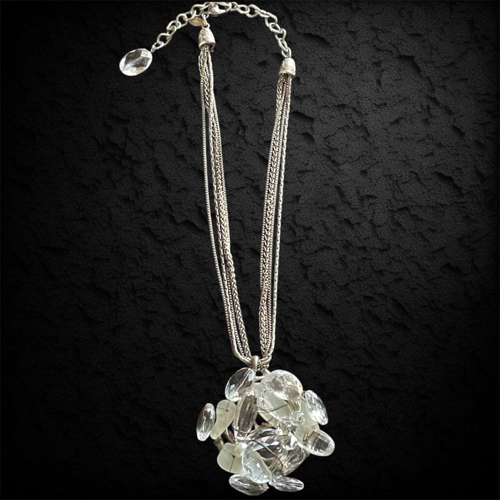 Rare Wire Wrapped Crystal Pendant Necklace Silver Multi-Strand Chain Chico's